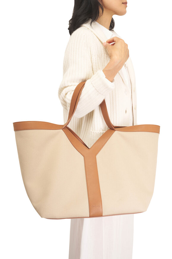 Saint Laurent Y Bicolor Sienna Canvas & Leather Tote - view 3