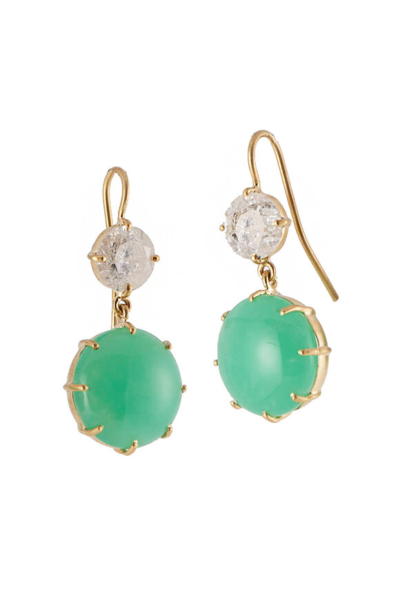 Sylva & Cie Chrysoprase & Diamond Double Drop Earrings