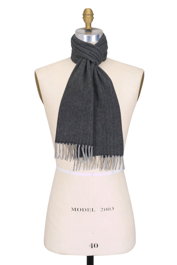 Chelsey Imports Black Herringbone Cashmere Scarf - view 1