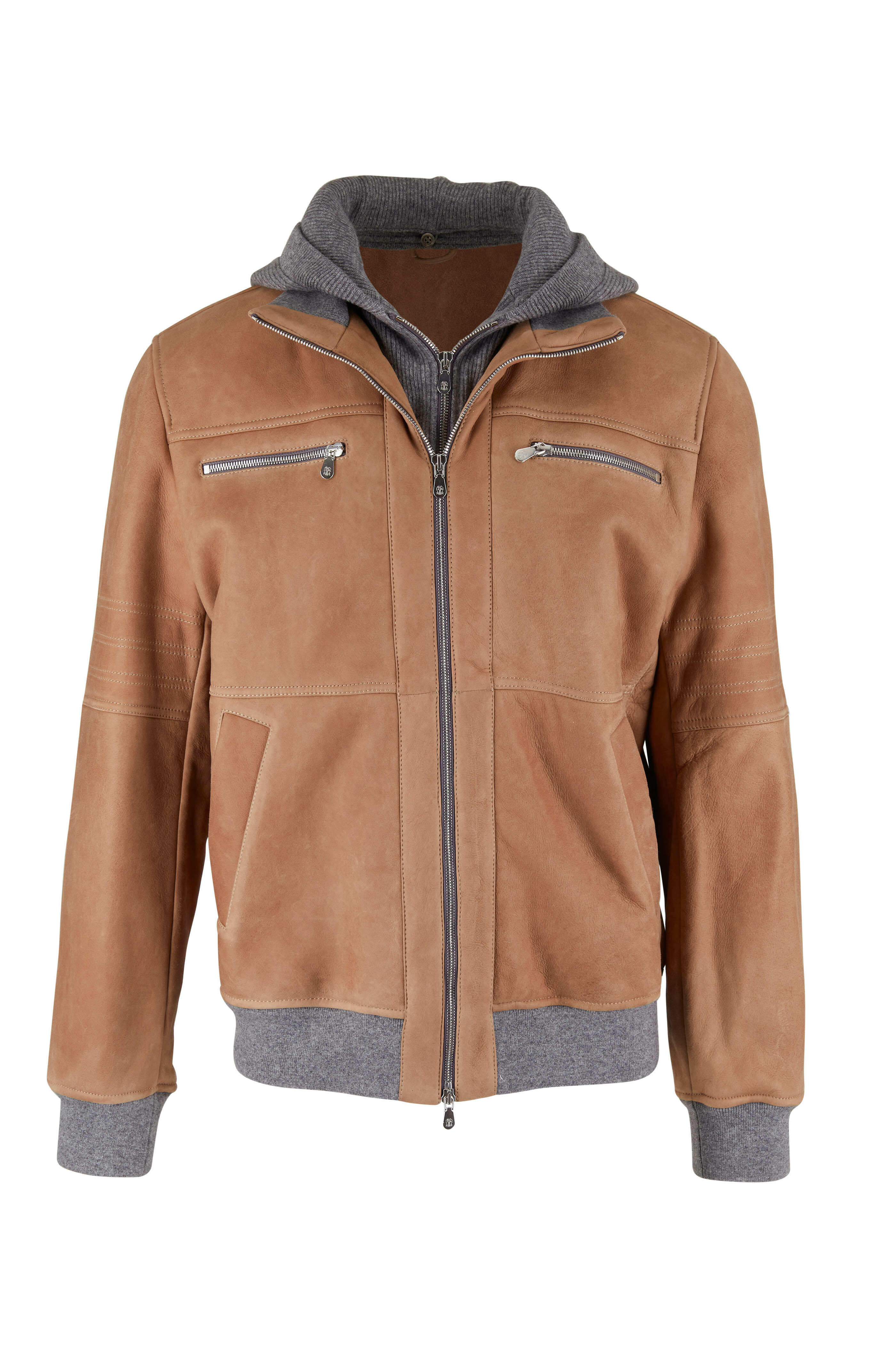 Brunello Cucinelli - Tan Suede Shearling Hooded Bomber