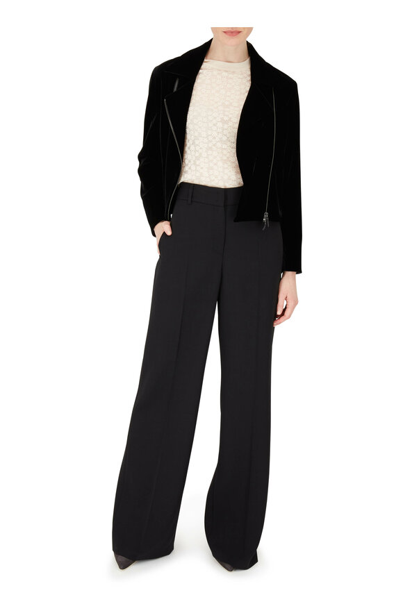 Akris - Black Wool Wide Leg High-Rise Pant