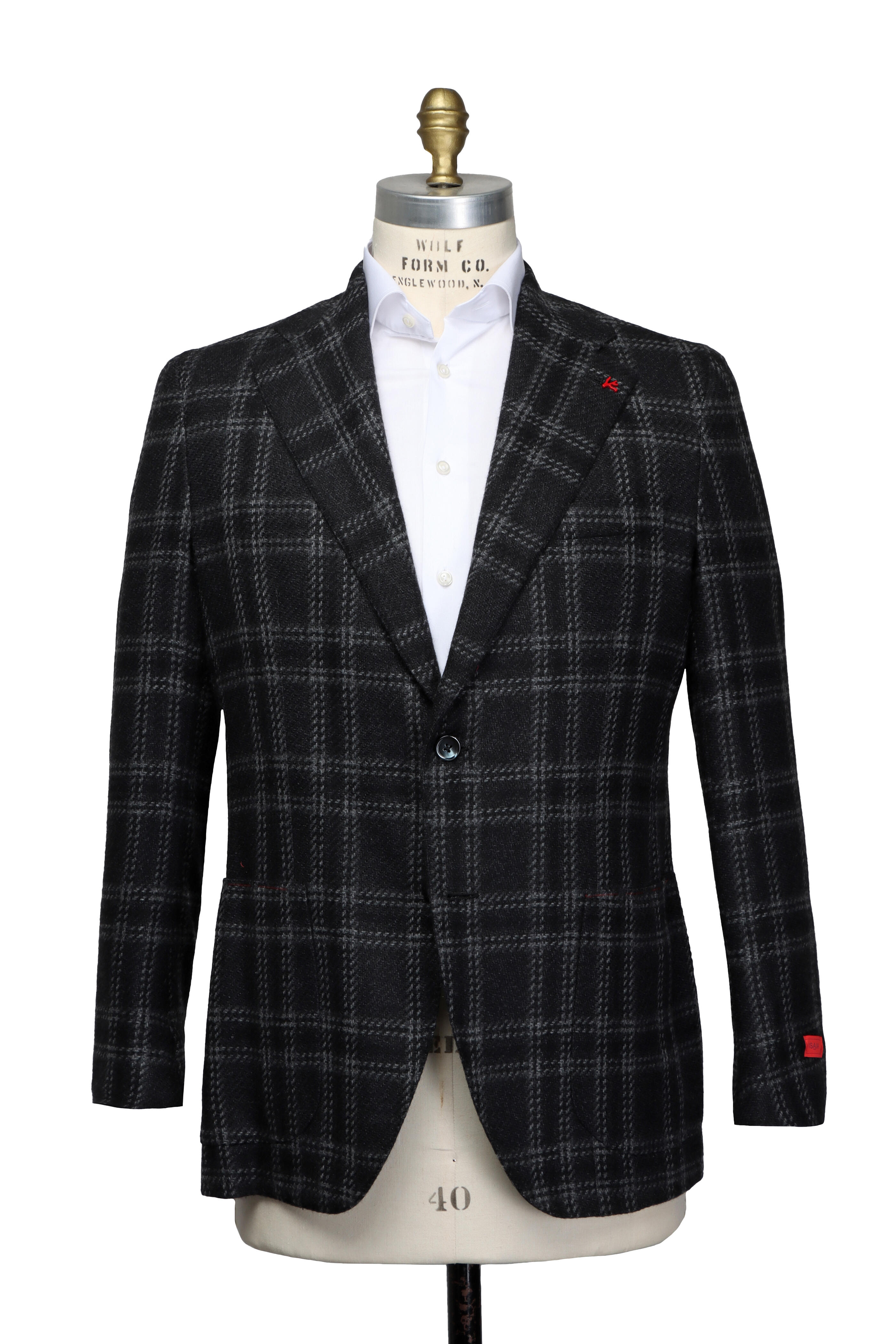 Isaia - Black & Gray Windowpane Cashmere Sportcoat