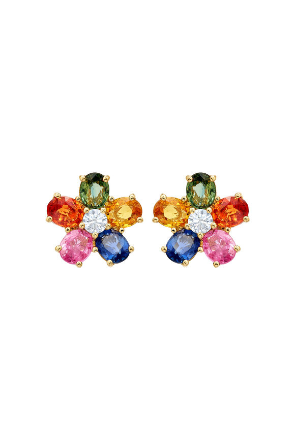 Ruchi 18k Gold Wildflower Multi Colored Sapphire Earring - view 1