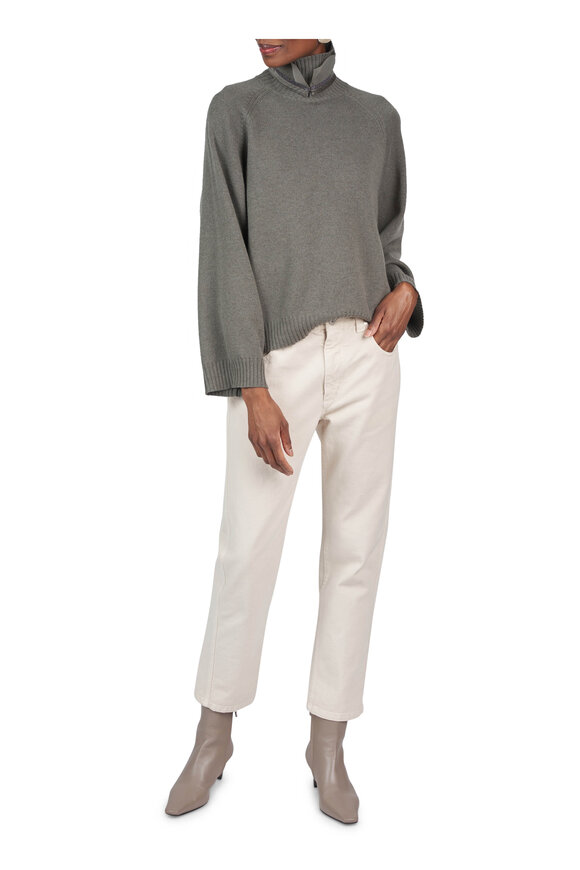 Brunello Cucinelli Green Cashmere & Silk Collar Turtleneck Sweater - view 2