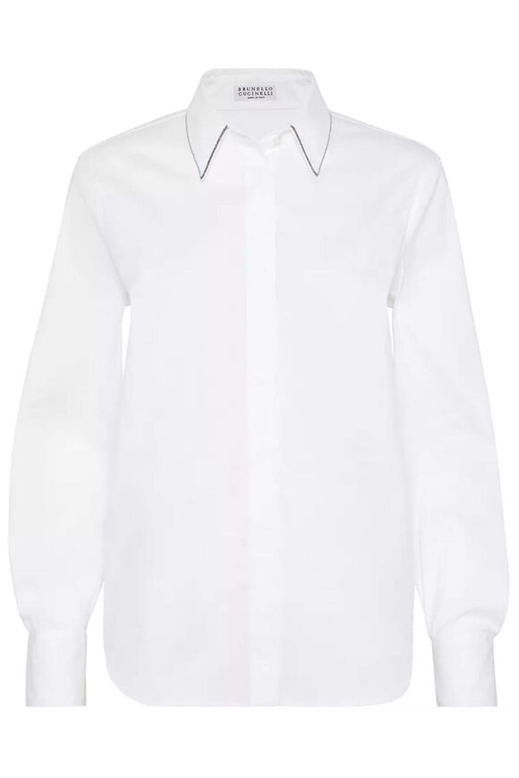 Brunello Cucinelli - White Cotton Poplin Monili Button Down
