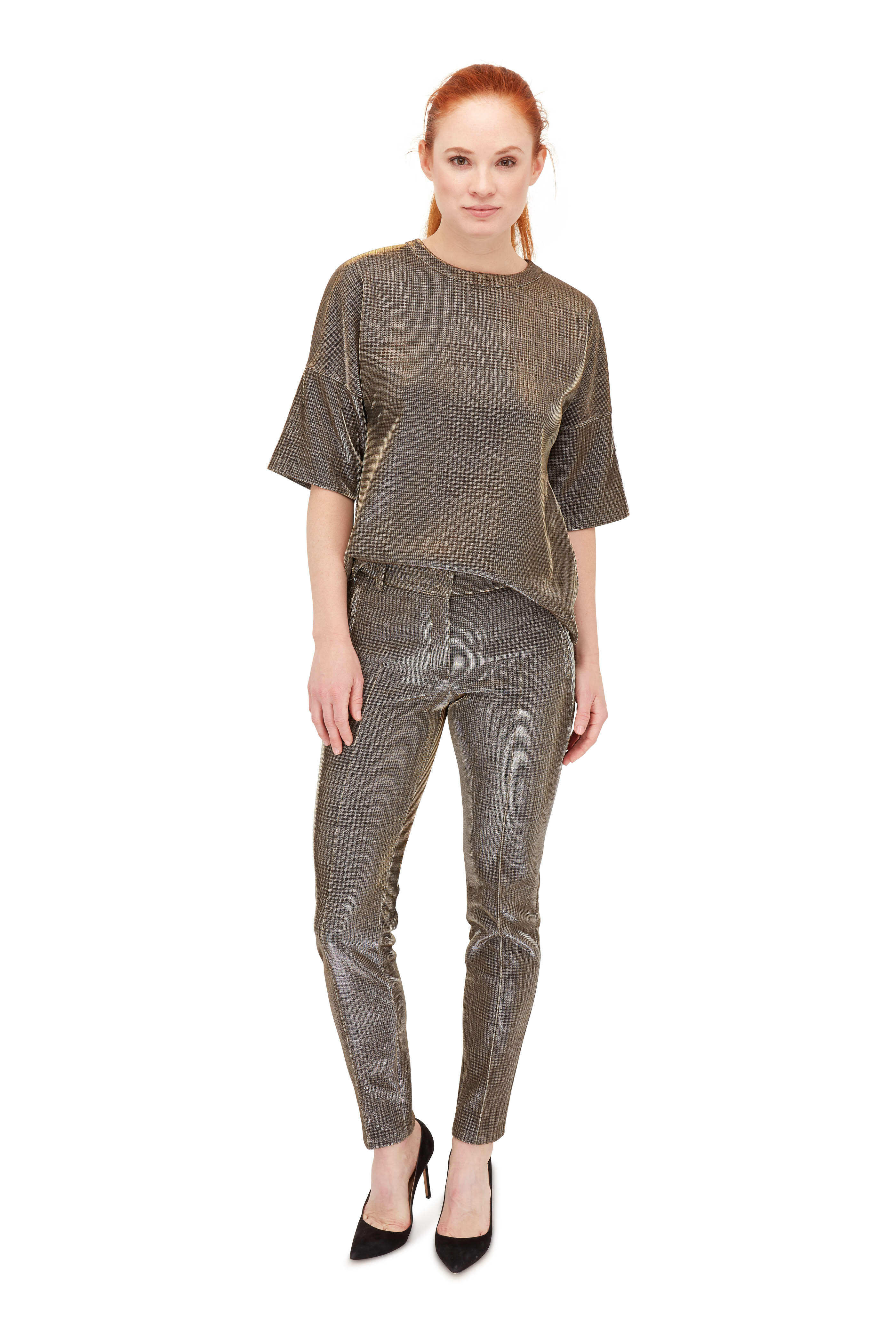 【AKRIS PUNTO】チェック柄　クロップドパンツ Akris Punto - Fabia Camel & Silver Glen Check Pant