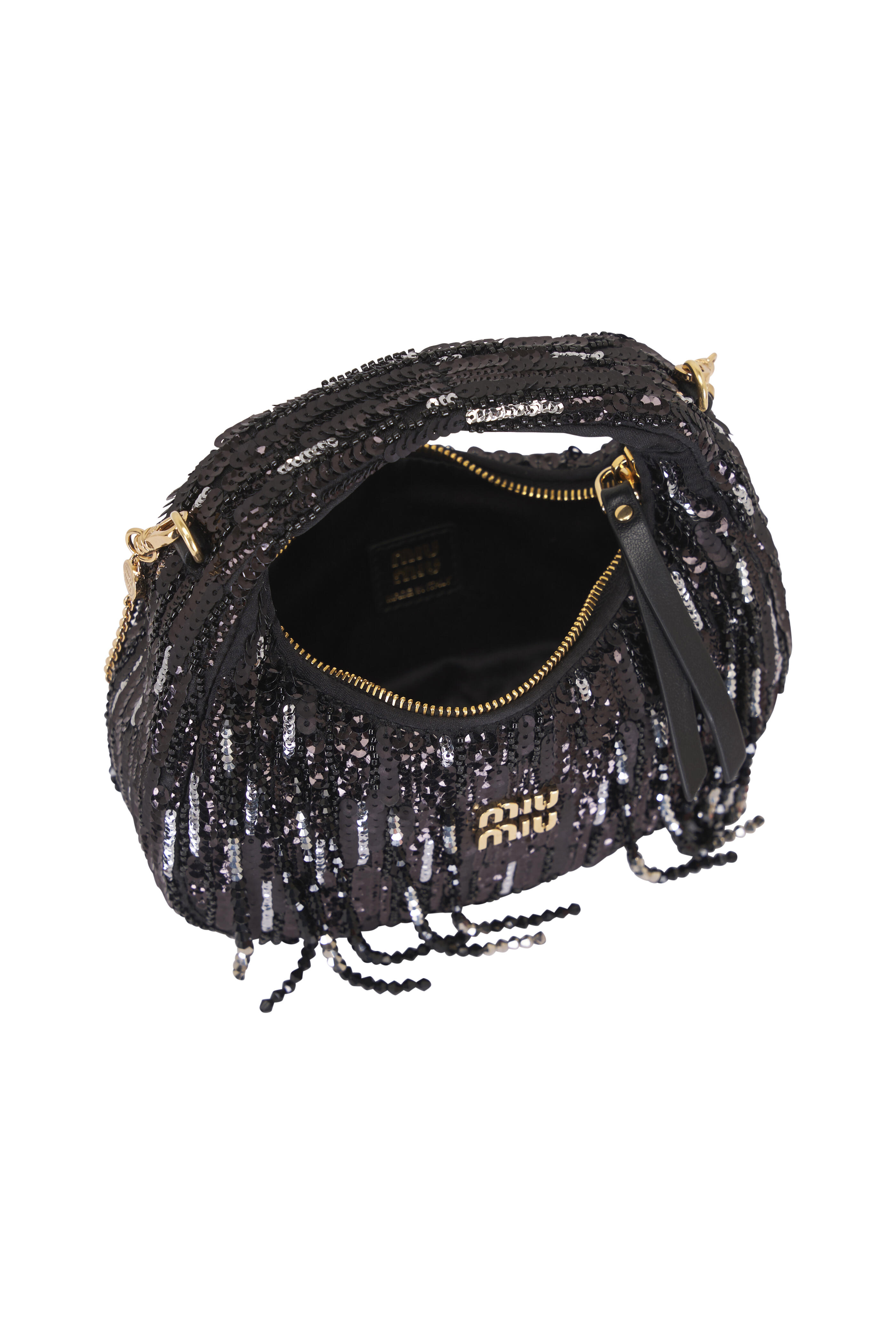 Miu Miu - Mini Wander Black Sequin Top Handle Bag