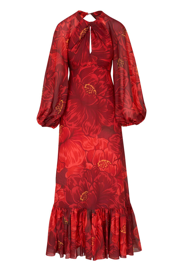 La Double J Eve Ruby Floral Chiffon Dress 