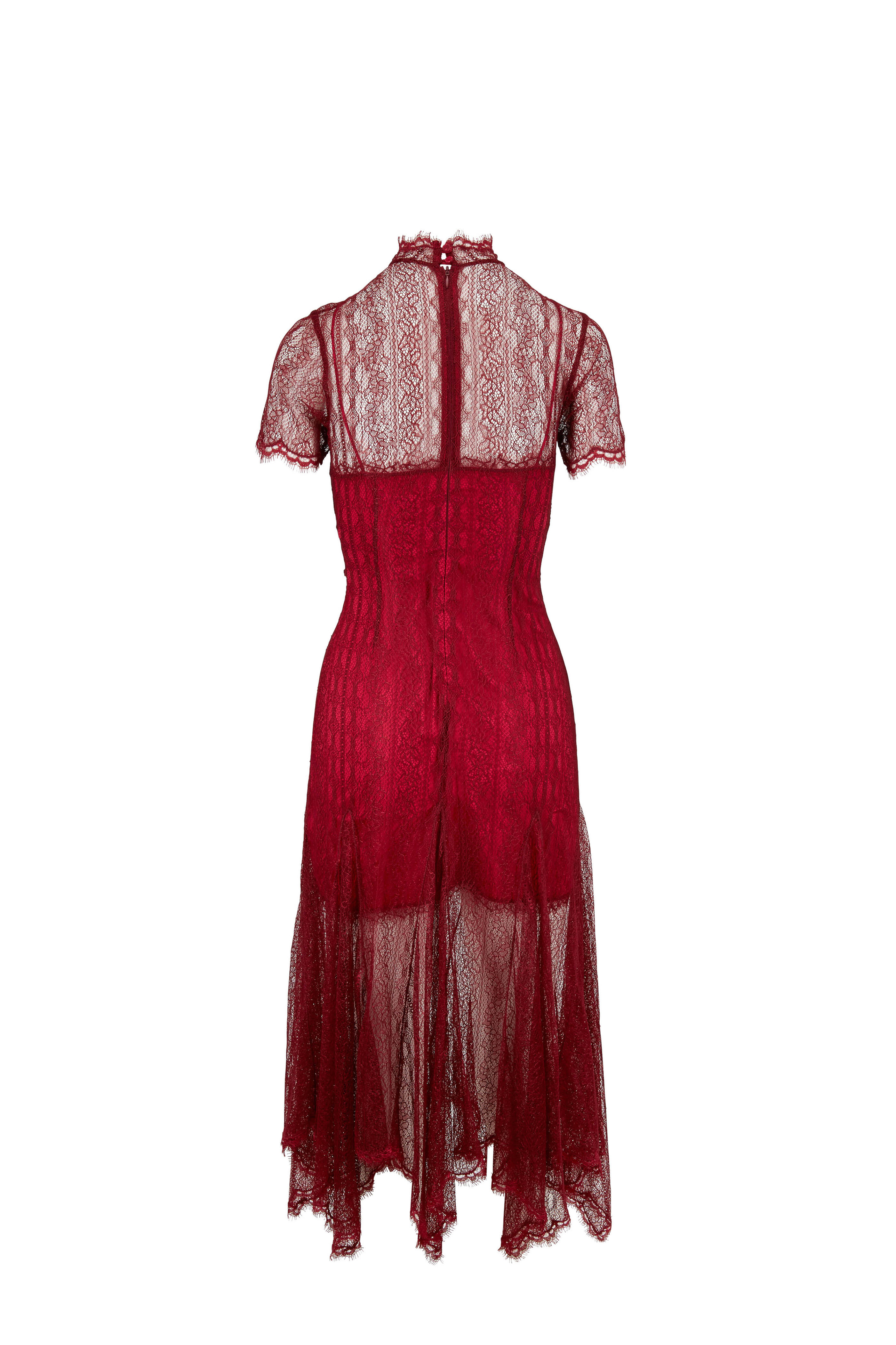 Jonathan Simkhai - Siren Red Satin Lace Short Sleeve Dress