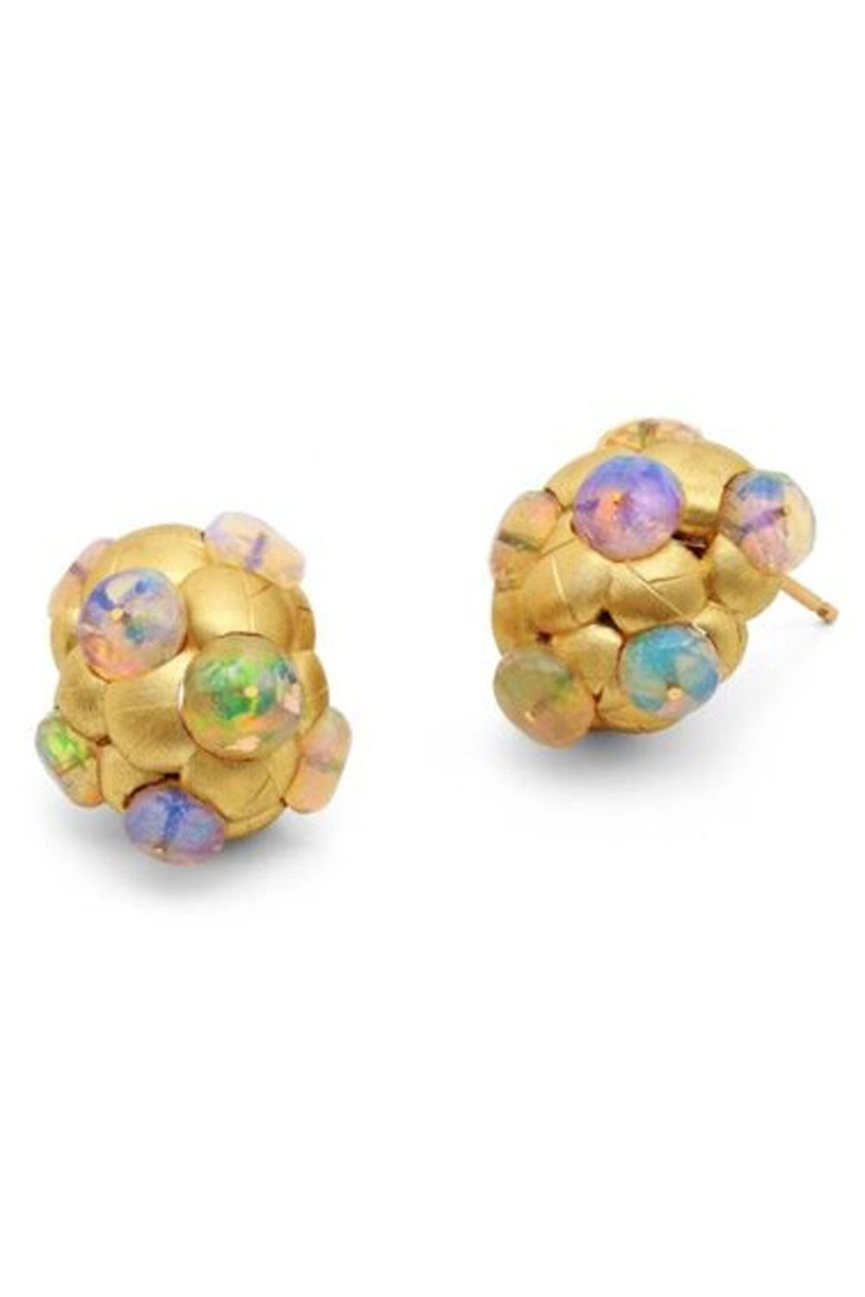 Adam Foster Fine Jewelry - Yellow Gold Opal Constellation Button Earrings