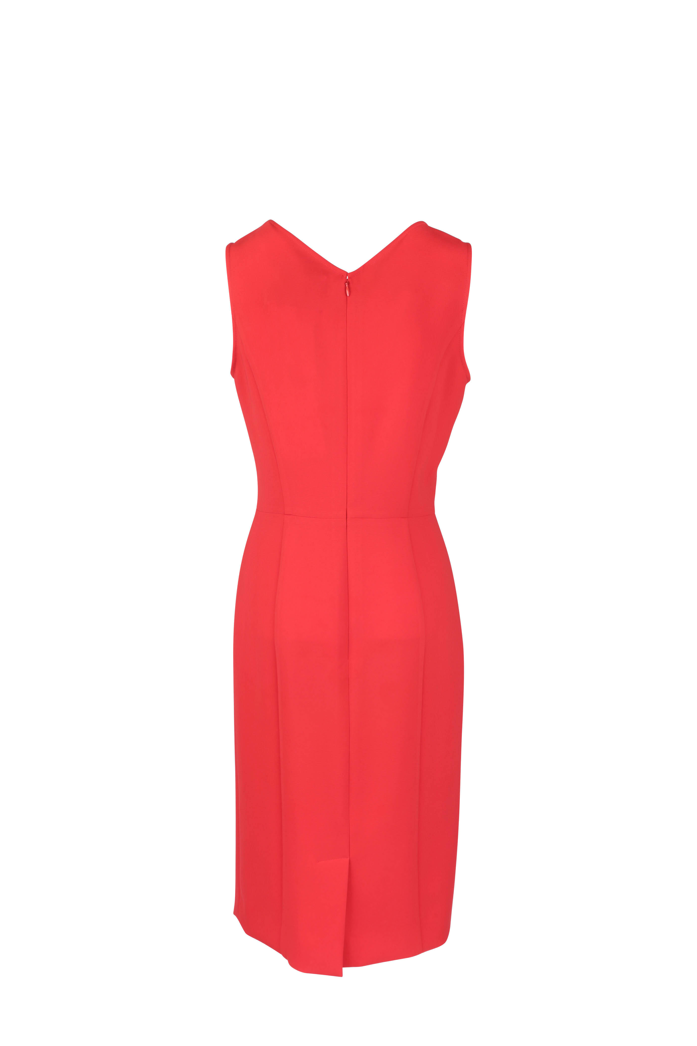 Carolina Herrera - Chili Red V-Neck Sleeveless Sheath Dress