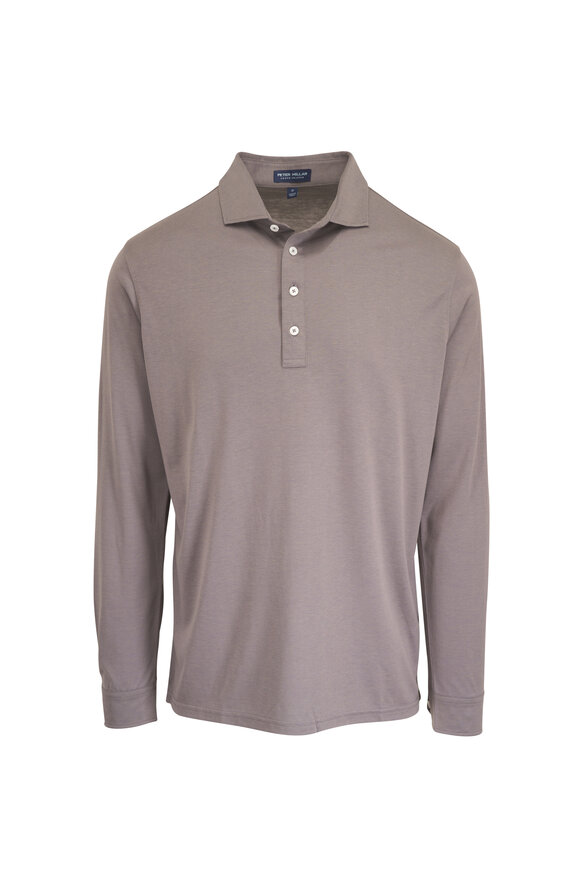Peter Millar Crown Crafted Gray Silk & Cotton Long Sleeve Polo - view 1