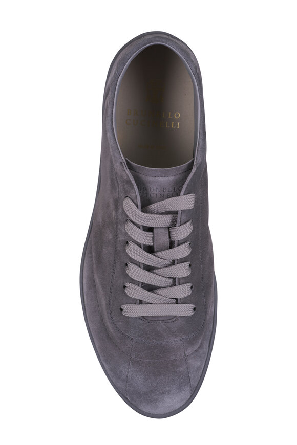 Brunello Cucinelli Gray Solid Suede Low Top Sneaker - view 4