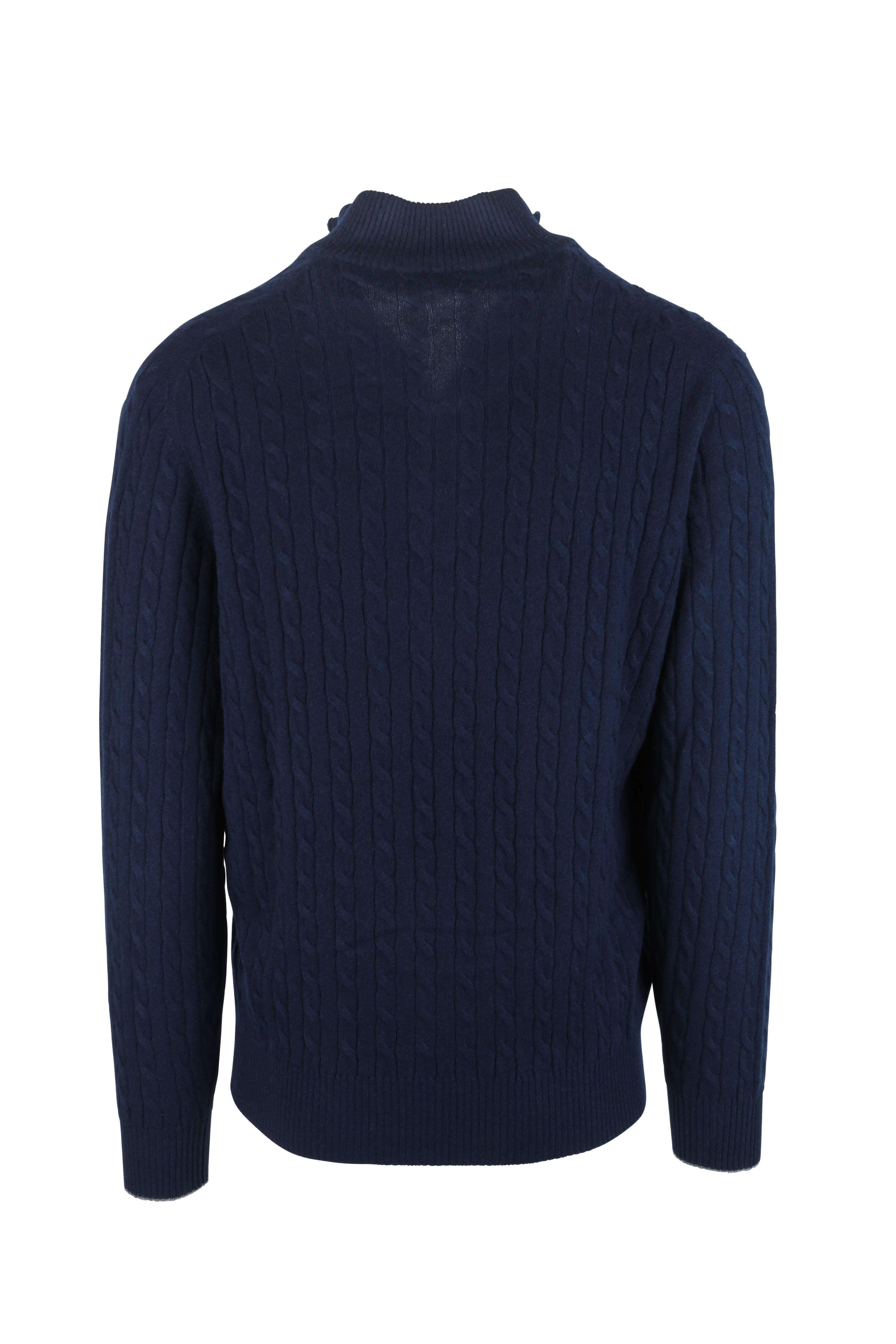 Brunello Cucinelli - Navy Blue Ribbed Cashmere Quarter-Zip