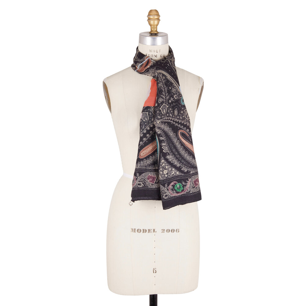 Hermes Vintage Brown/Green Paisley Pattern Cashmere & Wool Scarf Hermes |  The Luxury Closet