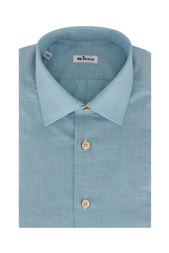 Kiton - Green Fine Line Stripe Dress Shirt