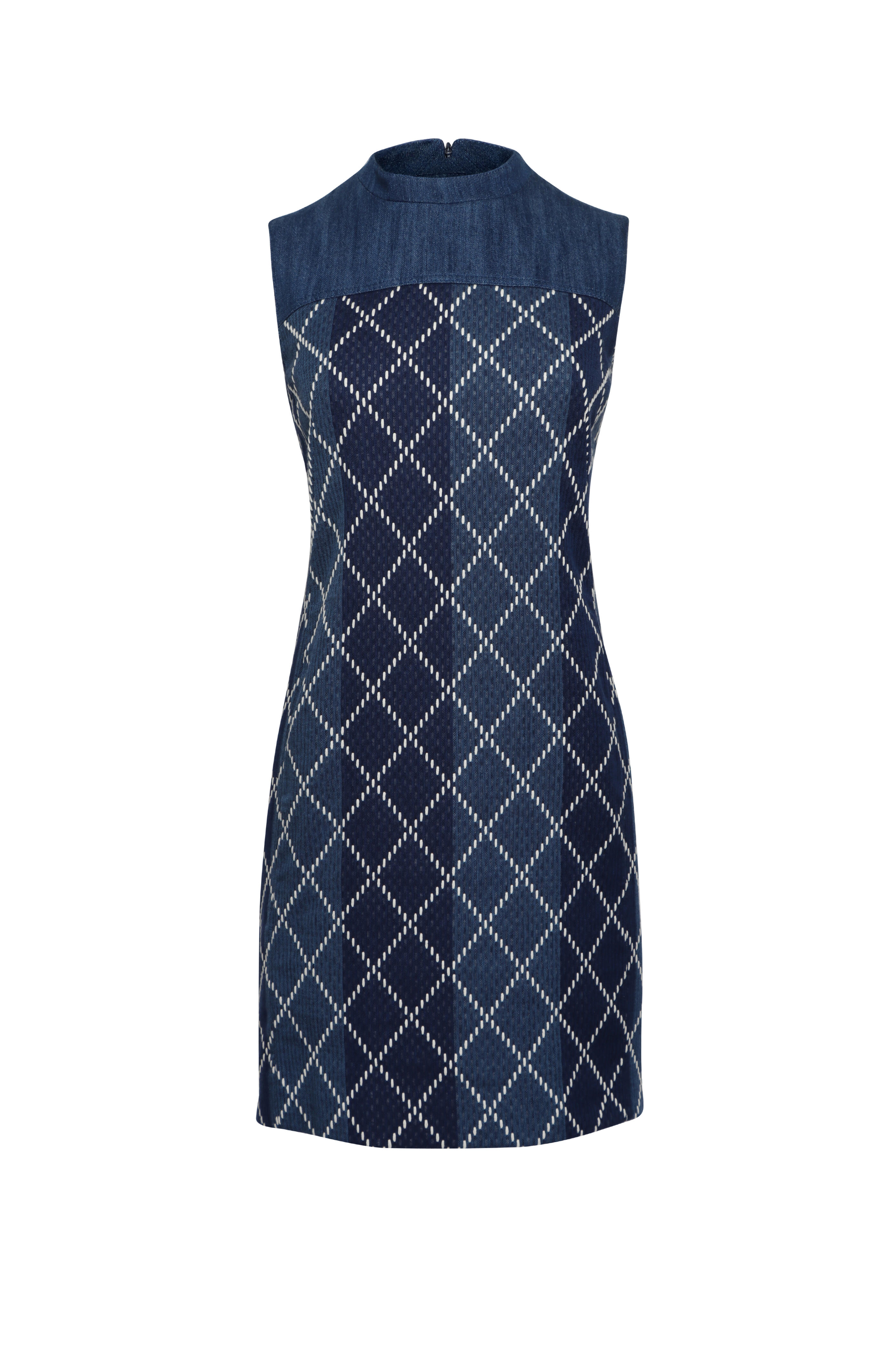 Akris Punto - Medium Blue Diamond Jacquard Denim Dress