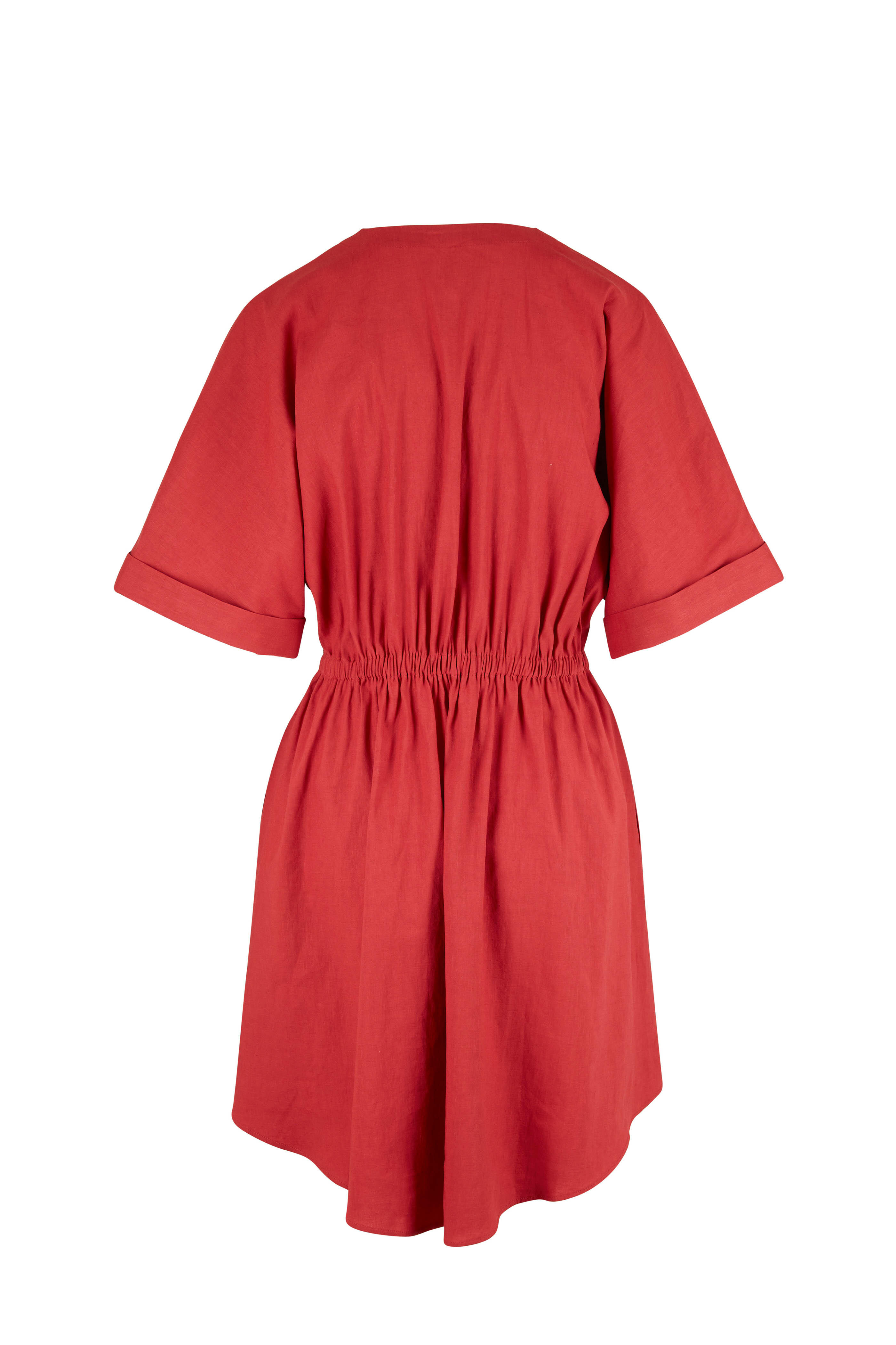 knee length dresses for ladies Beige Tropical Print Linen Strapless Dress - Midi Dresses