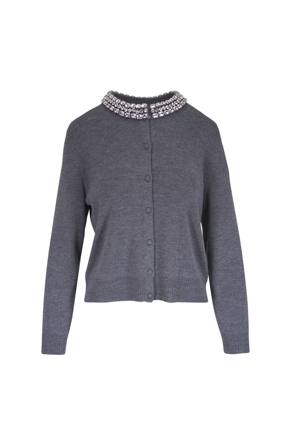 Veronica Beard Daro Gray Wool Embellished Collar Cardigan - view 1