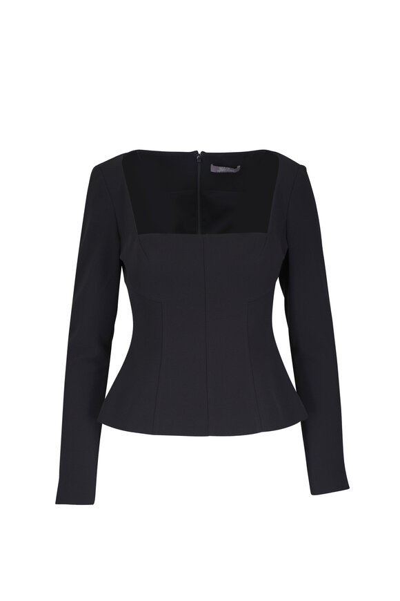 Lela Rose Hadley Black Long Sleeve Top