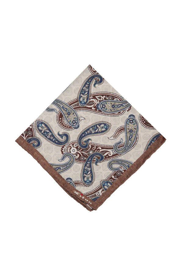 Kiton Khaki Paisley Silk Pocket Square - view 1
