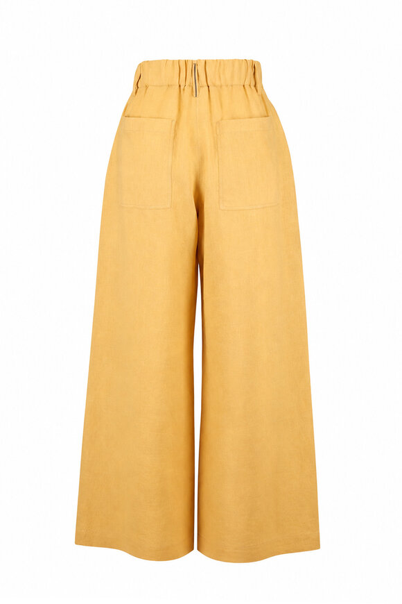 Brunello Cucinelli Yellow Linen Pleated Flare Pant - view 2