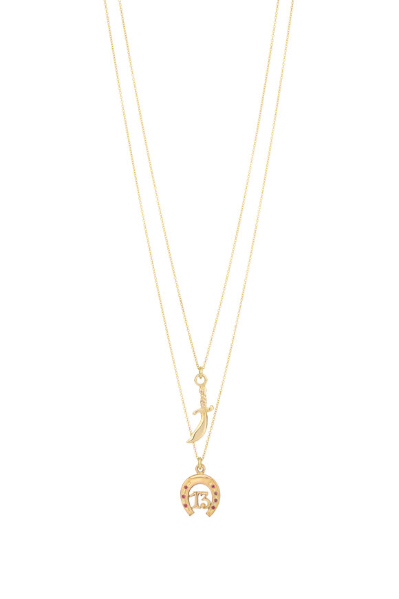 Renee Lewis 18k Yellow Gold Antique Ruby Gold Dagger Necklace - view 1