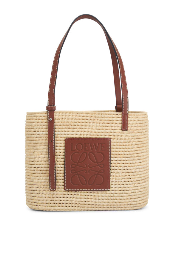 Loewe - Small Square Natural Raffia & Calfskin Basket Bag