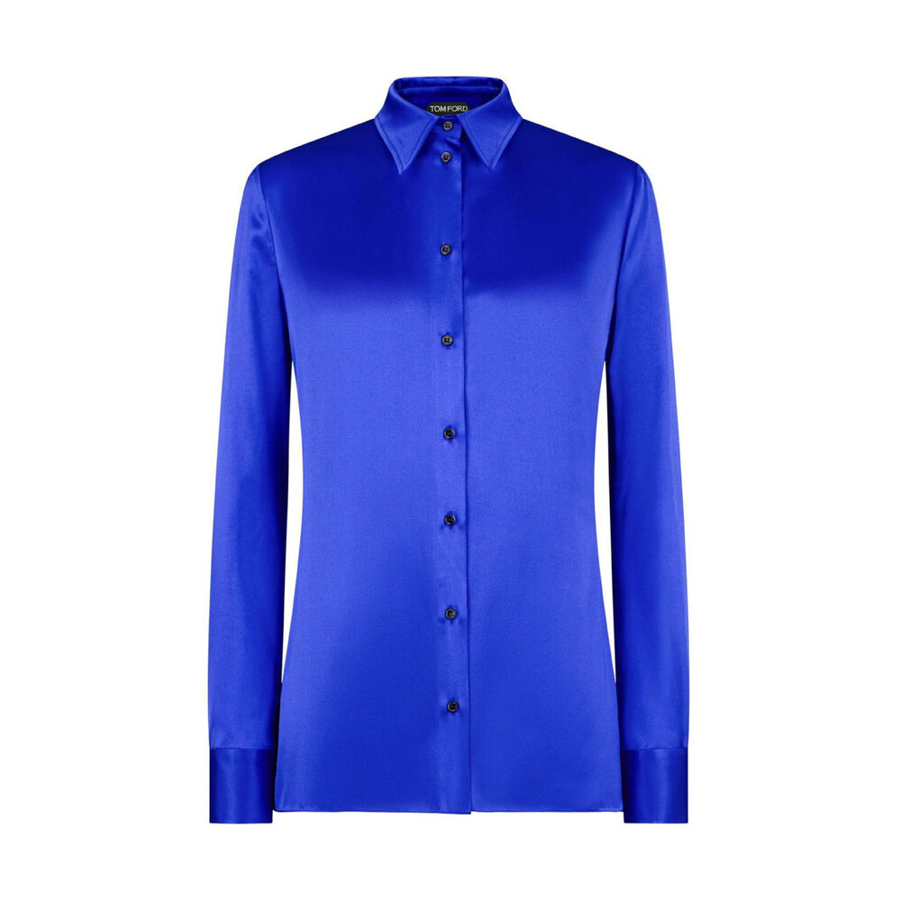 Tシャツ・カットソー TOM FORD BLUE IN SILK Tom Ford - Cobalt Blue Georgette Shirt | Mitchell Stores