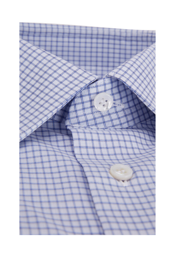Brioni Blue Check Cotton Dress Shirt - view 2