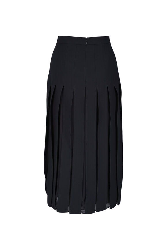 Lafayette 148 New York - Black Wool & Silk Box Pleat Midi Skirt