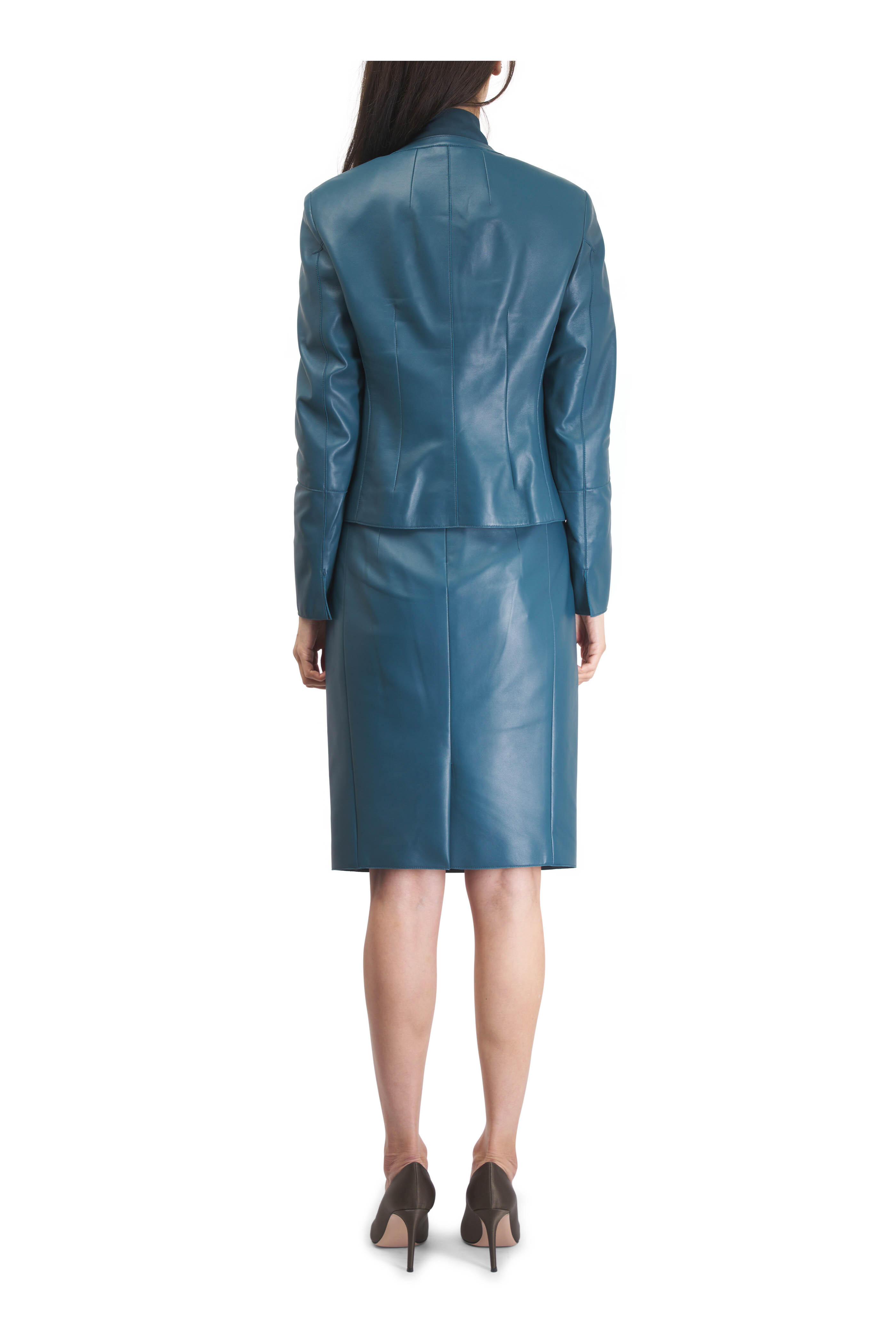Akris - River Green Leather Pencil Skirt