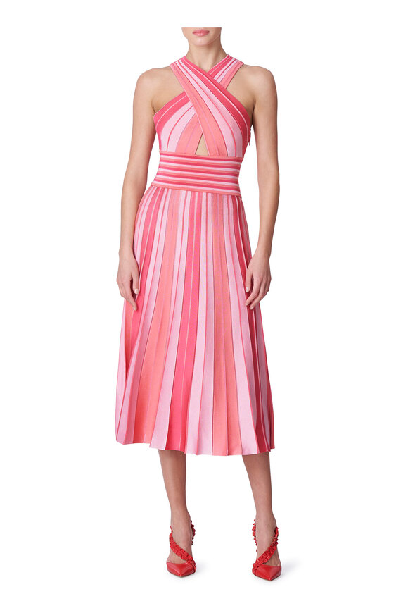 Carolina Herrera - Geranium Multi Halter Neck Pleated Dress