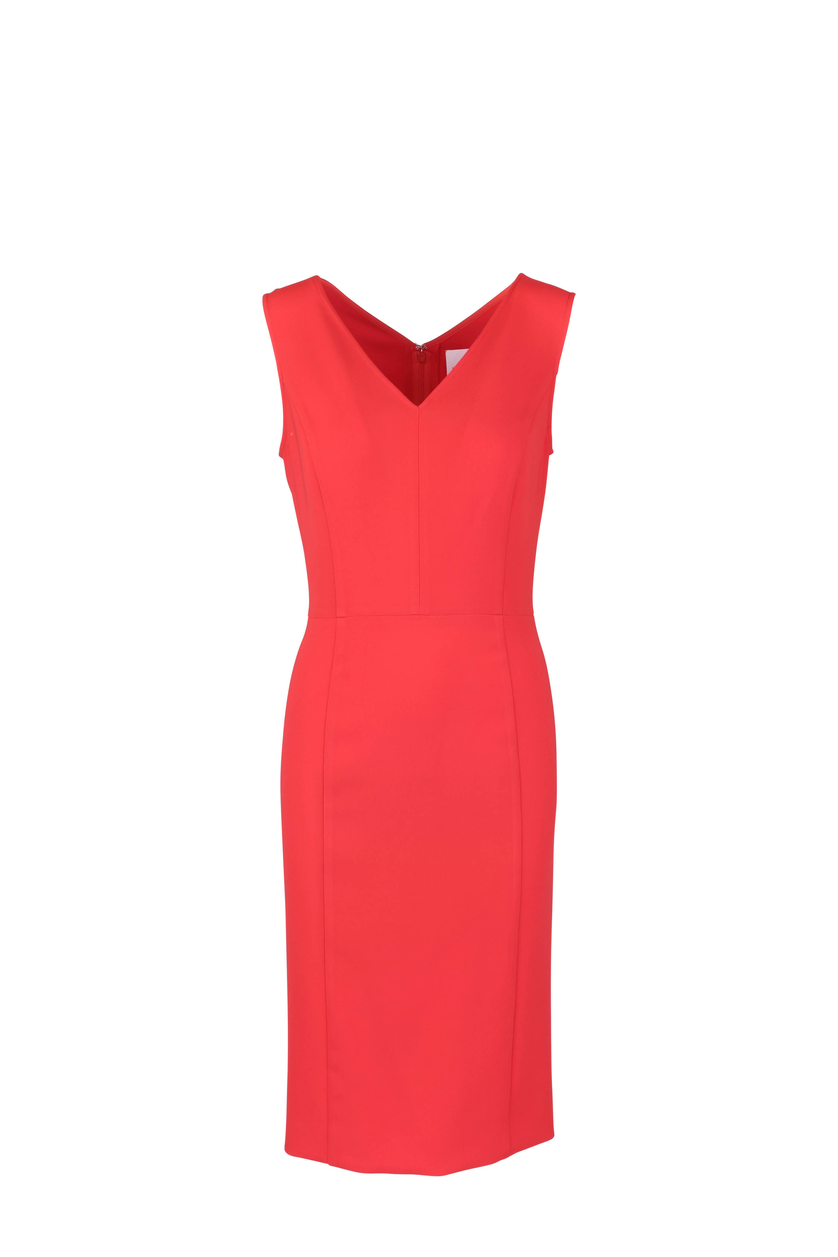 Carolina Herrera - Chili Red V-Neck Sleeveless Sheath Dress