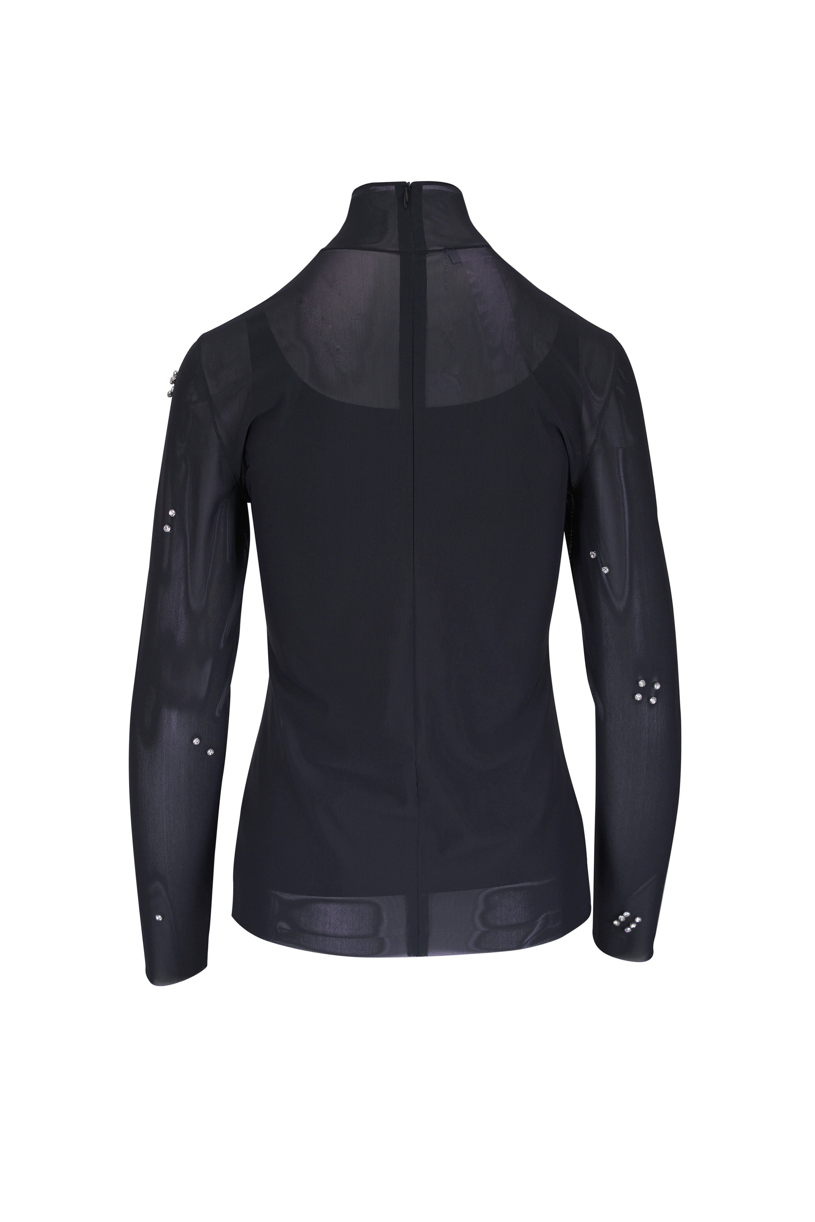 Akris Punto - Diamond Dice Dot Black Embellished Mock Neck Top - view 2
