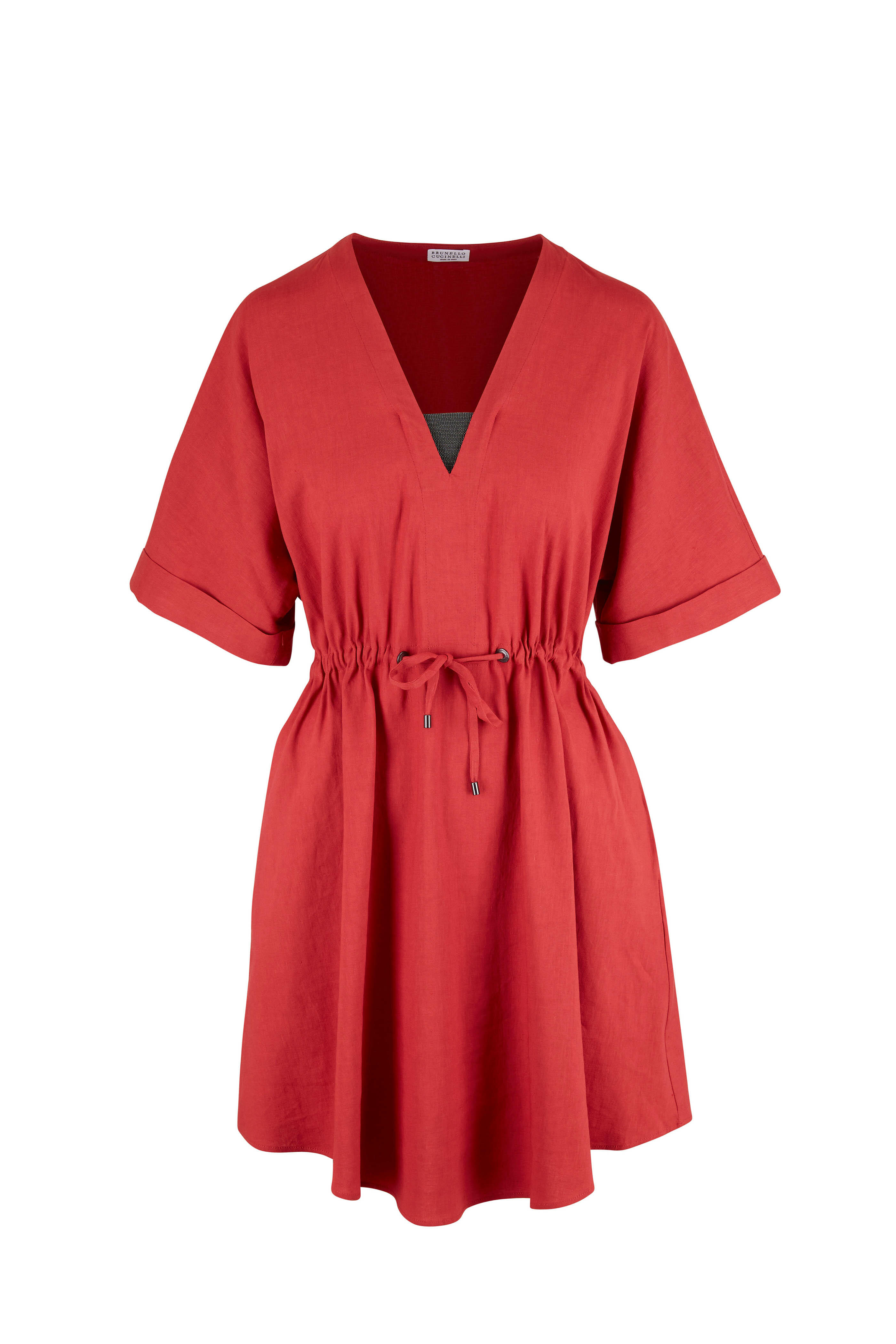 Brunello Cucinelli - Chili Stretch Linen Short Sleeve Dress
