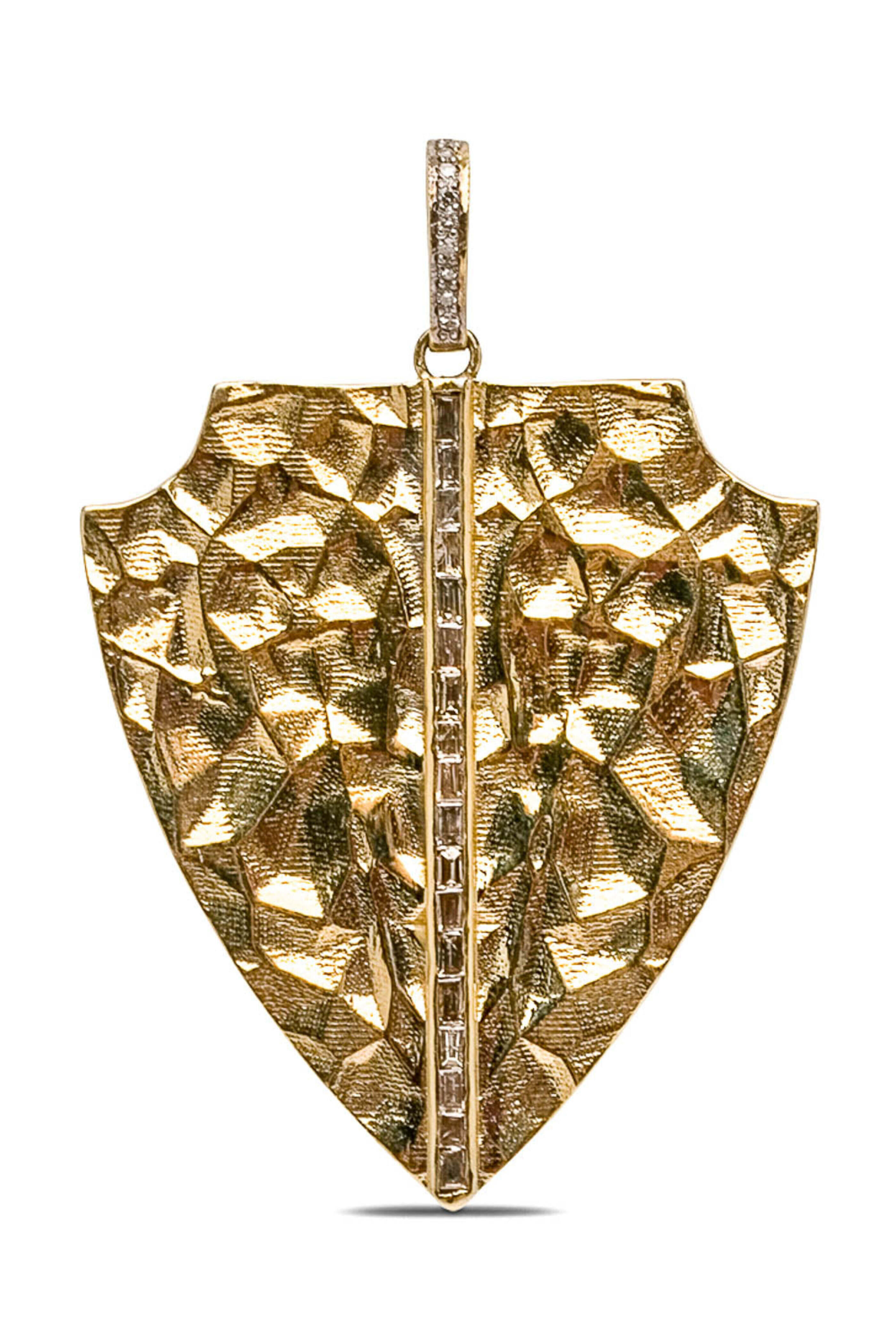 The Woods Fine Jewelry - Yellow Gold Diamond Hammered Shield Pendant