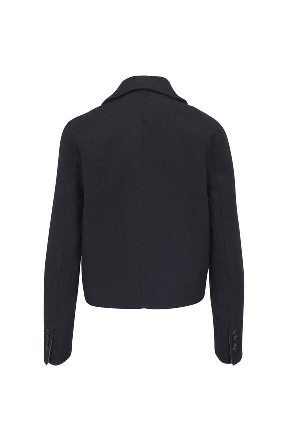 Brunello Cucinelli Navy Blue Double Cloth Wool Boxy Crop Blazer - view 6