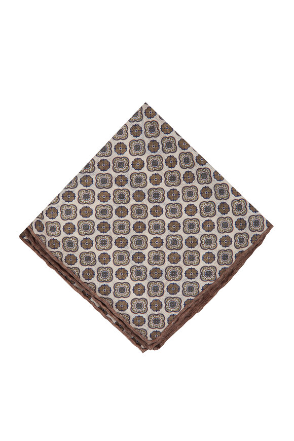 Kiton Khaki Paisley Silk Pocket Square - view 2