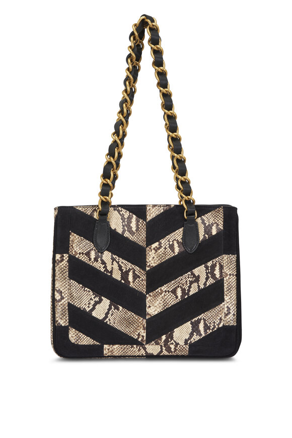 Valentino Garavani Small Python Natural & Black Suede Patchwork Tote - view 3