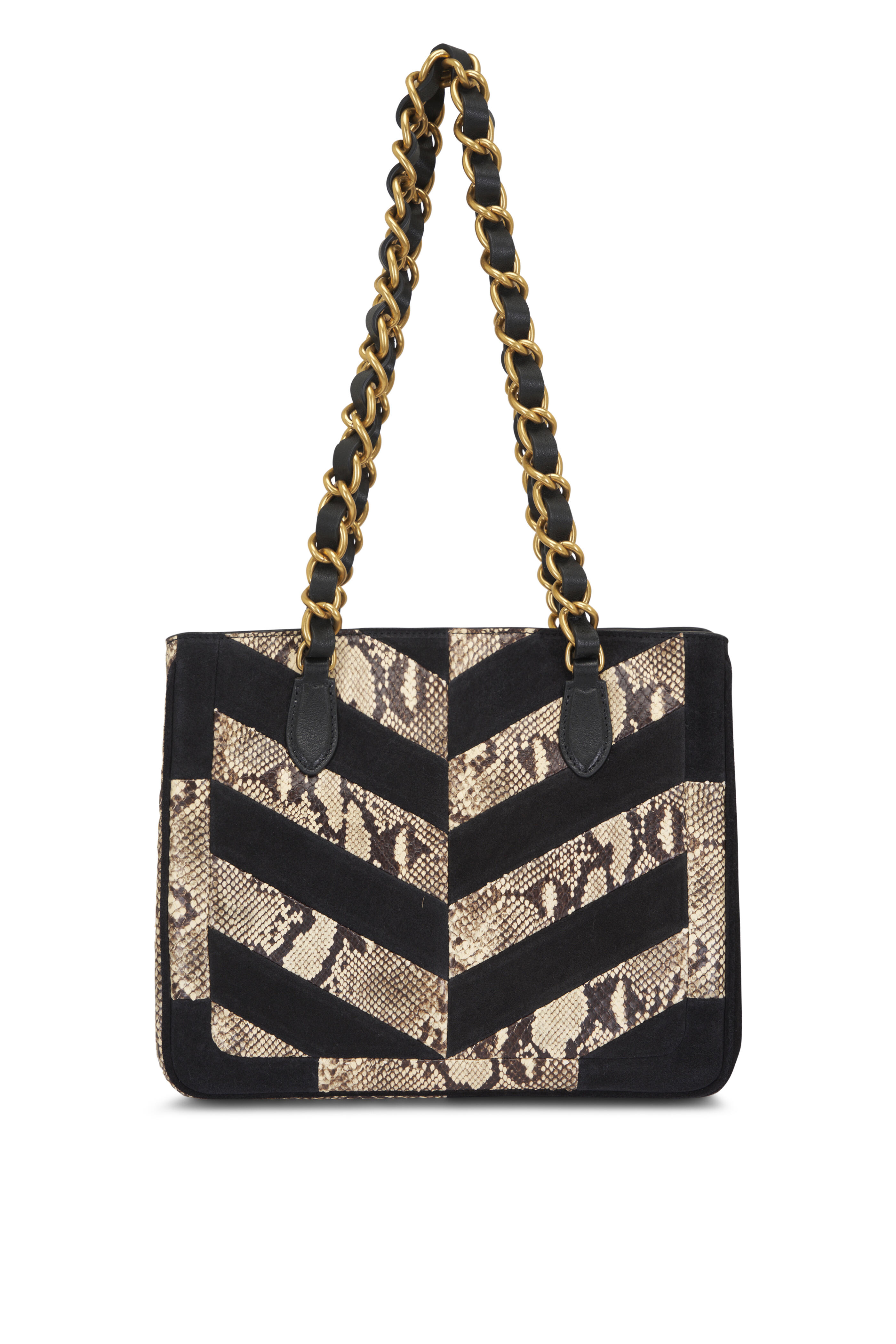 Valentino Garavani - Small Python Natural & Black Suede Patchwork Tote