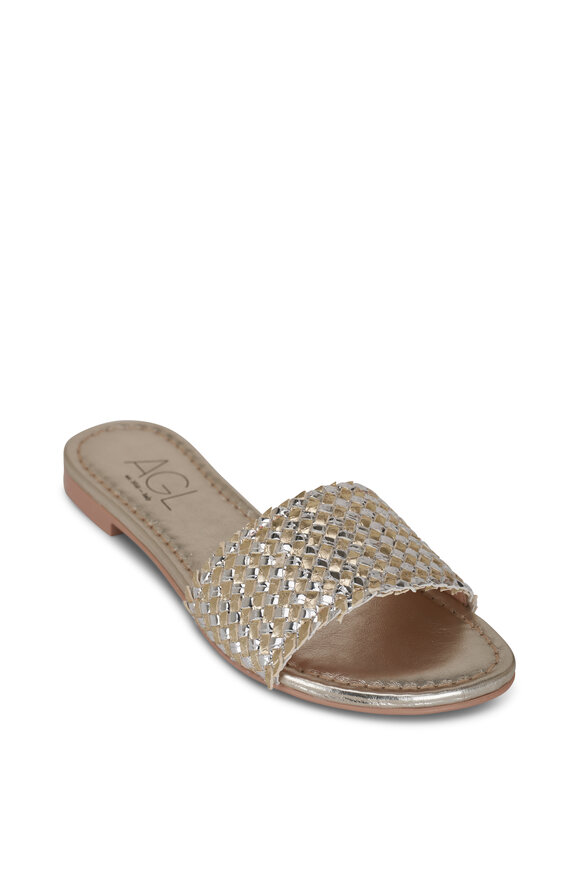 AGL Summer Upcycle Silver & Gold Woven Flat Sandal