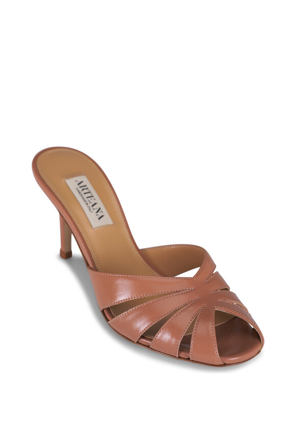Arteana Savona Walnut Leather Peep Toe Sandal, 75mm