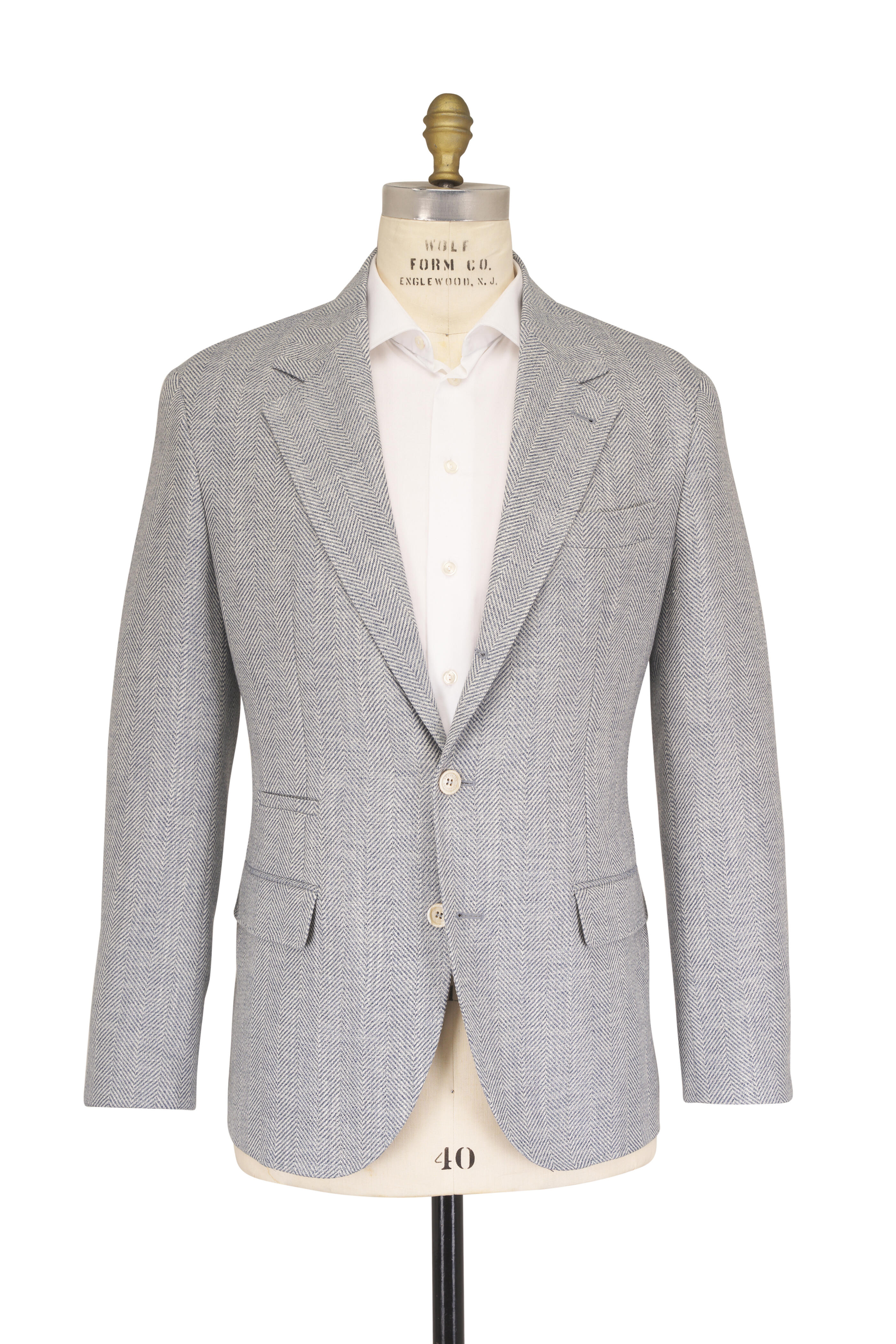 Brunello Cucinelli - Light Blue Wool & Cashmere Chevron Sportcoat - view 2