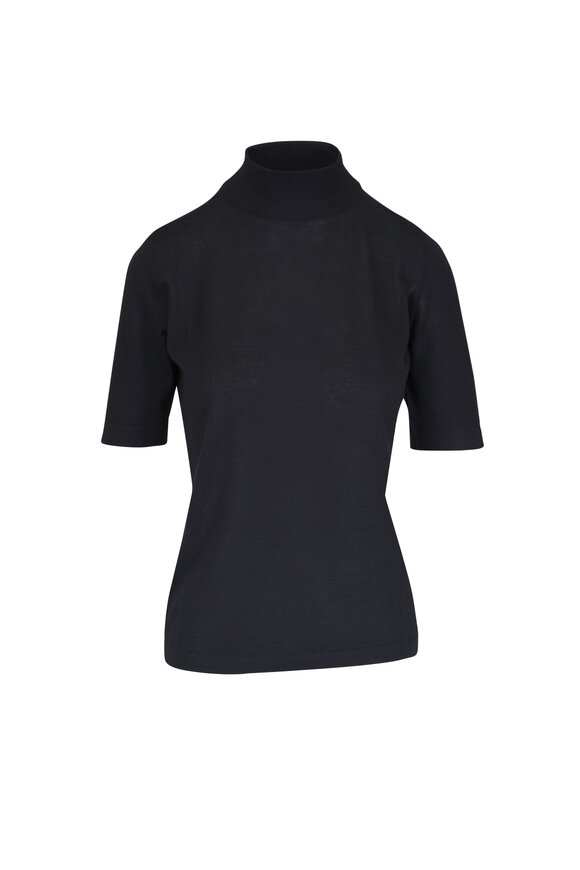 Brunello Cucinelli Black Elbow Sleeve Cashmere & Silk Mockneck - view 1