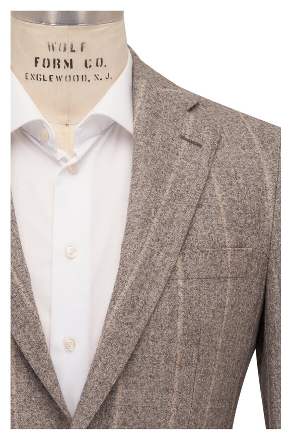 Atelier Munro Gray & Tan Stripe Alpaca & Linen Blend Suit
