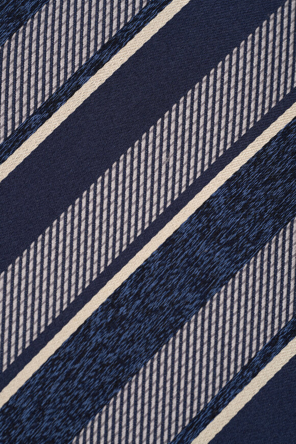 Kiton - Blue & Gray Striped Silk Necktie 