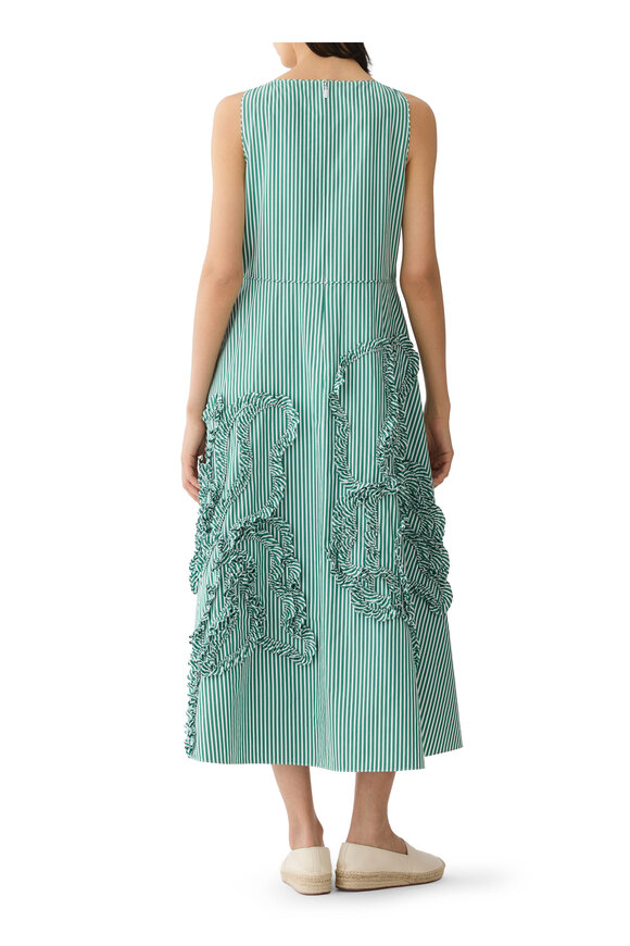 Lafayette 148 New York Grass Cotton Striped Floral Appliqué Midi Dress - view 3