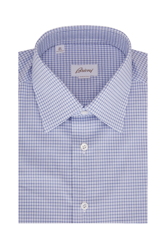 Brioni Blue Check Cotton Dress Shirt - view 1