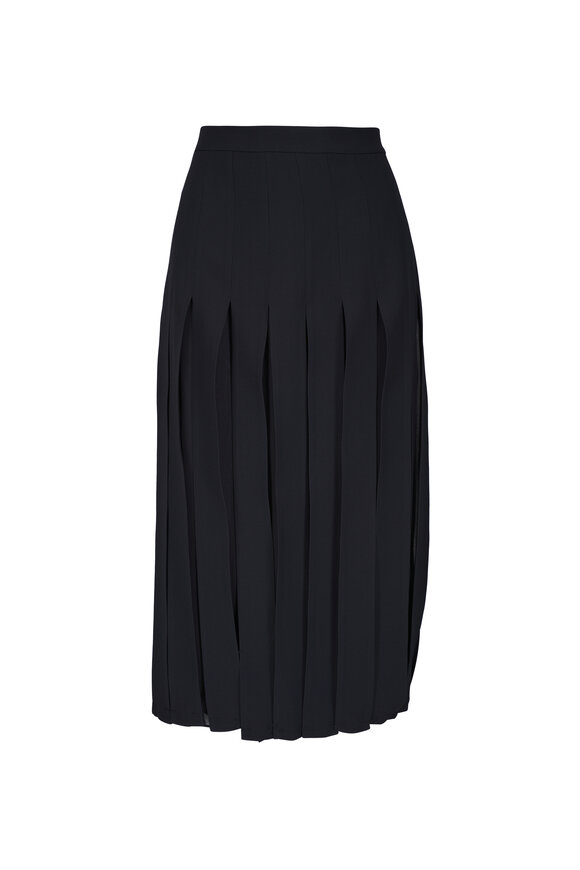 Lafayette 148 New York Black Wool & Silk Box Pleat Midi Skirt